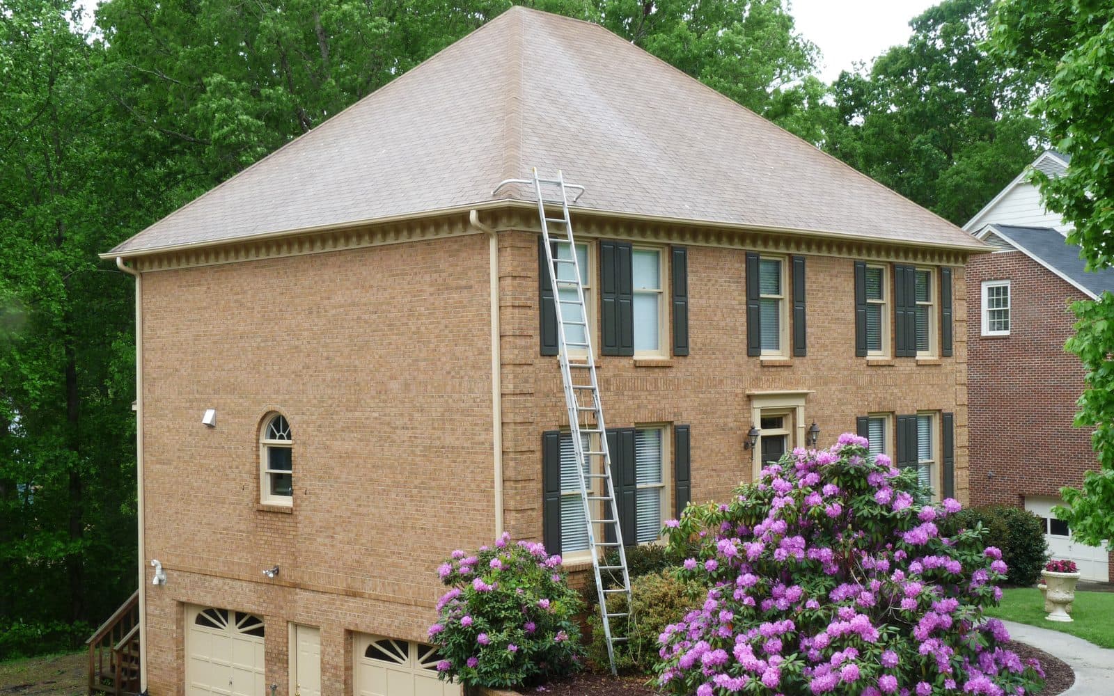 The same shingle roof clean and streak-free after soft washing by Maverick Softwash