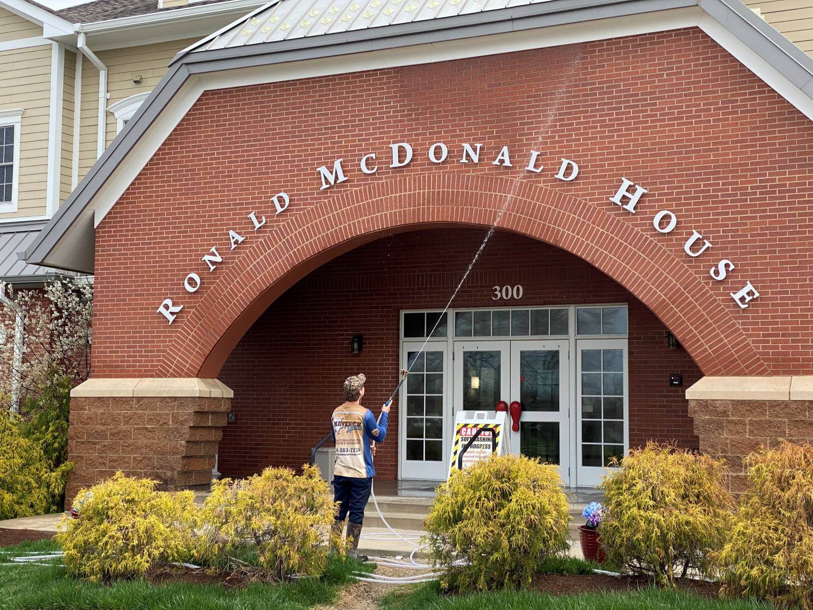 Exterior cleaning at the Ronald McDonald House by Maverick Softwash